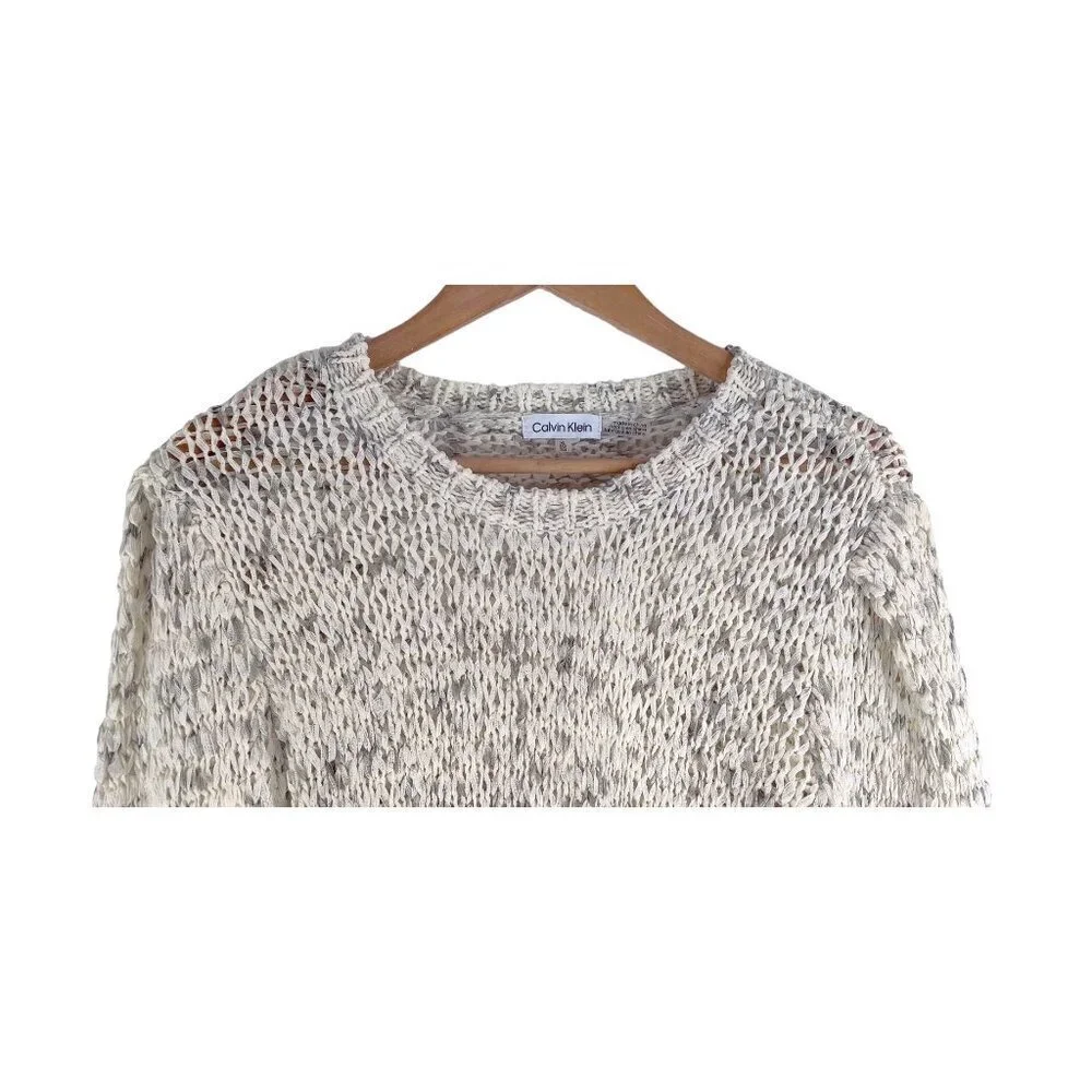 Calvin Klein Pullover Sweater Top Woven Large Thread Blended Fabric Speckled XL